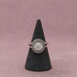 sterling silver round-cut white sapphire & halo ring size 6.75